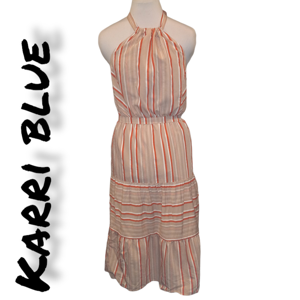 Kaari Blue Pink Striped Halter Dress